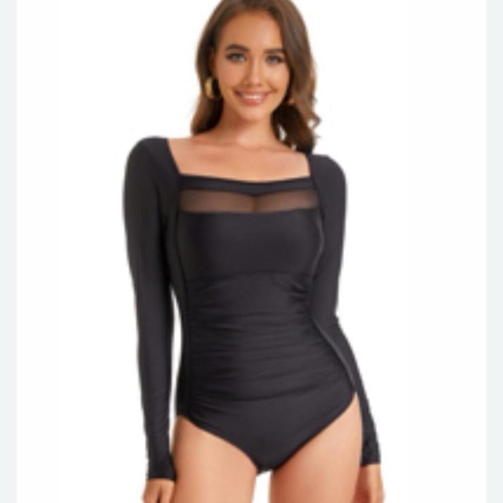 Nesy Black Long Sleeve Ruched swimsuit XS